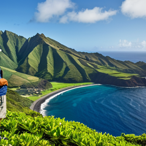Home 12 세인트헬레나 역사적 유적지 - **Prompt:** A scenic view of St. Helena Island, showcasing its rugged coastline and lush green hills...